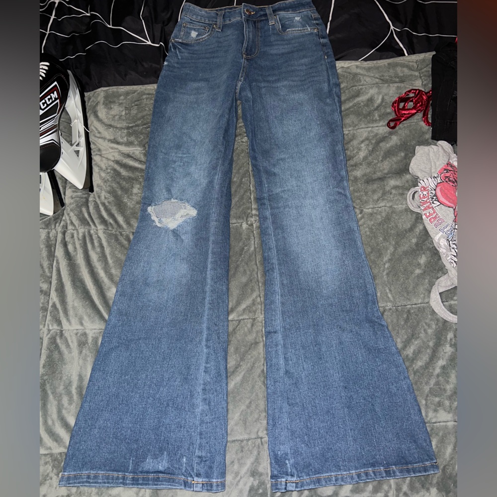Aeropostale Blue Straight Leg Jeans with Distressed Detail